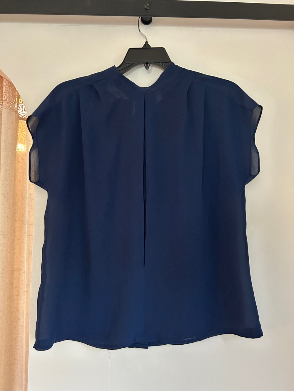 Vintage Chiffon Flutter-Sleeve Blouse - Navy
